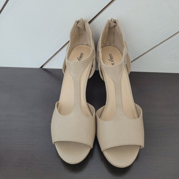 NEW Easy Street Womens Nude Pearlized Flash Women's 8.5M T-Strap Heels 5CT - Picture 3 of 9